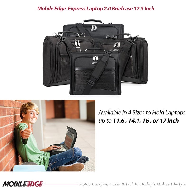 Mobile Edge حقيبة كمبيوتر محمول موبايل إيدج إكسبريس 2.0 مع حزام للرجال والنساء، تناسب أجهزة الكمبيوتر المحمولة حتى 17 بوصة، للسفر، العمل، الأعمال، باللون الأسود - Image 5